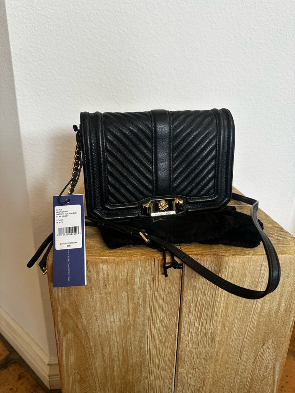 Rebecca Minkoff Black Quilted Crossbody with Gold Hardware